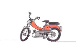 een doorlopende lijntekening van retro oude vintage motorfiets icoon. klassieke motor transport concept enkele lijn tekenen ontwerp vector illustratie afbeelding