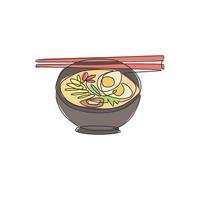 enkele doorlopende lijntekening van gestileerd japans ramen-logolabel. embleem fastfood noodle restaurant concept. moderne één lijntekening ontwerp vectorillustratie voor café winkel of voedselbezorgservice vector