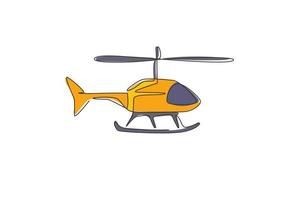 enkele doorlopende lijntekening van vliegende helikopter. luchtvervoer voertuig concept. trendy één lijn tekenen ontwerp vector illustratie afbeelding