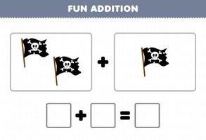 onderwijs spel voor kinderen pret toevoeging door tellen schattig tekenfilm vlag afbeeldingen afdrukbare piraat werkblad vector