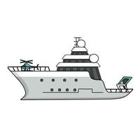 Onderzoek vaartuig voor zee verkenning, expeditie schip met helikopter vector illustratie