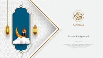luxe Islamitisch achtergrond in wit, goud en blauw kleur voor eid mubarak of Ramadan kareem.islamitisch vector ontwerp