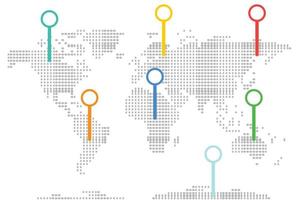 stippel wereld kaart met wijzer merken vector