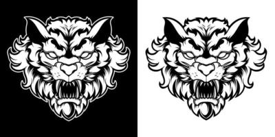 zwart en wit tijger hoofd logo illustratie vector