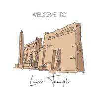 een enkele lijntekening oude oude Egyptische Luxor tempel landmark. wereldberoemde plek in egypte. toerisme reizen briefkaart home decor muur poster. moderne doorlopende lijn tekenen ontwerp vectorillustratie vector