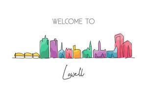 een enkele lijntekening Lowell skyline van de stad, massachusetts. wereld historisch stadslandschap. beste vakantiebestemming briefkaart. bewerkbare lijn trendy doorlopende lijn tekenen ontwerp vectorillustratie vector