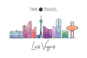 één enkele lijntekening de skyline van de stad van Las Vegas, Verenigde Staten. historisch landschap. beste vakantiebestemming thuis muur decor poster print kunst. trendy doorlopende lijn tekenen ontwerp vectorillustratie vector