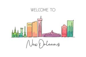 enkele doorlopende lijntekening new orleans city skyline, louisiana, usa. beroemde stadslandschap. wereld reizen concept home muur decor poster print kunst. moderne één lijn tekenen ontwerp vectorillustratie vector