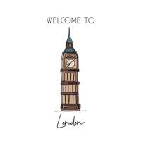 een doorlopende lijntekening van welkom bij de klokkentoren van de Big Ben. prachtige iconische plek in Londen. home decor kunst aan de muur poster print concept. moderne enkele lijn tekenen ontwerp vectorillustratie vector