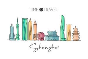 een doorlopende lijntekening van de skyline van shanghai, china. mooi oriëntatiepunt. wereld landschap toerisme en reizen vakantie. bewerkbare stijlvolle lijn enkele lijn tekenen grafisch ontwerp vectorillustratie vector