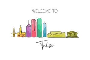 enkele doorlopende lijntekening tulsa skyline van de stad, oklahoma. beroemde stadskrabber en landschap. wereld reizen concept home muur decor art poster print. moderne één lijn tekenen ontwerp vectorillustratie vector