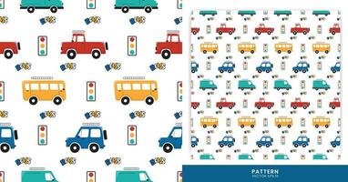 illustratie van patroon met divers kleurrijk auto's en verkeer lichten voor het rijden en vervoer. patroon voor een jongen thema. vector