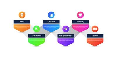 modern infographic ontwerp sjabloon met 6 opties of stappen. kan worden gebruikt voor presentatie, workflow lay-out, diagram, of jaar- rapport. tijdlijn diagram presentatie ontwerp vector