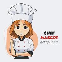 mascotte logo ontwerp. chef vrouw glimlach en maken duimen omhoog mooi zo vector illustratie pro downloaden