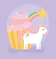 schattige cartoon magische Eenhoorn met cupcake vector