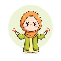 schattig hijab meisje met liefde teken chibi kawaii vector