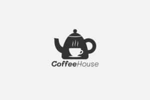 koffie logo ontwerp met koffie waterkoker en beker. heet koffie logo concept. vector