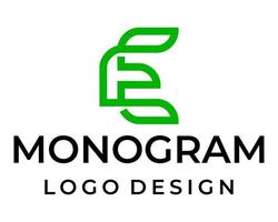 brief e monogram natuurlijk vers blad logo ontwerp. vector