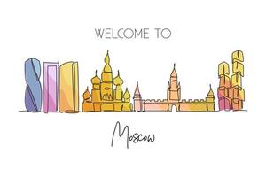 een doorlopende lijntekening van de skyline van de stad van Moskou, Rusland. mooi oriëntatiepunt. wereld landschap toerisme reizen vakantie muur decor art poster print. stijlvolle enkele lijn tekenen ontwerp vectorillustratie vector