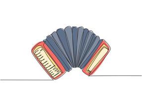 één doorlopende lijntekening van klassieke accordeon. dynamische muziekinstrumenten concept enkele lijn tekenen ontwerp vector grafische afbeelding