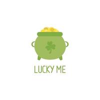 st Patrick dag minimalistisch banier met pot van goud en Lucky me handgeschreven opschrift vector