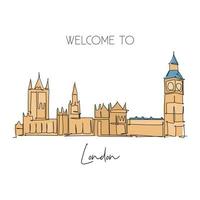 een enkele lijntekening House of Parliament London landmark. wereldberoemde iconische in engeland verenigd koninkrijk. toerisme en reizen postkaart concept. trendy doorlopende lijn tekenen ontwerp vectorillustratie vector