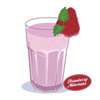 aardbei milkshake vector illustratie, perfect voor winkel logo, muur decor poster