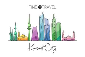 een doorlopende lijntekening van de skyline van Koeweit, Koeweit. mooi stadsoriëntatiepunt. wereld landschap toerisme en reizen vakantie. bewerkbare stijlvolle lijn enkele lijn tekenen ontwerp vectorillustratie vector