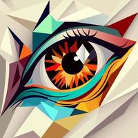 oog in abstract kunst stijl, kubus stijl voor poster, banier of achtergrond, vector illustratie