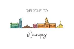 een enkele lijntekening skyline van de stad van Winnipeg, Canada. wereld historisch stadslandschap. beste plaats vakantiebestemming briefkaart. bewerkbare lijn trendy doorlopende lijn tekenen ontwerp vectorillustratie vector