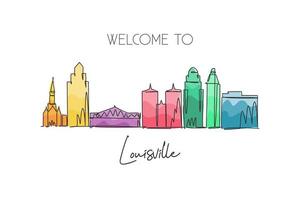 enkele doorlopende lijntekening skyline van de stad van louisville, kentucky. beroemde stadskrabber en landschap. wereld reizen concept home muur decor poster print. moderne één lijn tekenen ontwerp vectorillustratie vector