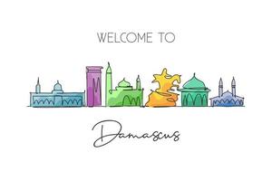 een doorlopende lijntekening van de skyline van Damascus, Syrië. mooi stadsoriëntatiepunt. wereld landschap toerisme en reizen vakantie. bewerkbare stijlvolle lijn enkele lijn tekenen ontwerp vectorillustratie vector