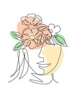 enkele doorlopende lijntekening natuurportret minimalistisch. bloemboeket hoofd concept. schoonheid bloemen cosmetische salon abstract gezicht print. trendy eenregelig ontwerp tekenen vector grafische afbeelding