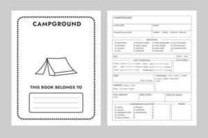 camping logboek logboek of notitieboekje ontwerper voor kdp, reis, avontuur, camping tijdschriften vector