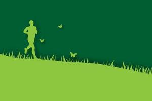 3d papier kunst en ambacht van jong hardlopers jogging in park Aan groen achtergrond met groen gras.man gelukkig kom tot rust buitenshuis park tuin hebben natuur vlinders vliegend rond.nemen zorg van uw gezondheid.vector vector