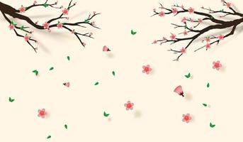 illustratie van papier kunst en ambacht voorjaar seizoen kers bloesem begrip, lente met sakura tak, bloemen kers bloesem met roze bloemen Aan plaats tekst ruimte wit achtergrond, papier besnoeiing vector. vector