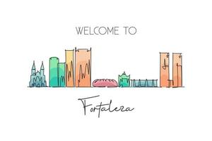 een doorlopende lijntekening fortaleza city skyline brazilië. mooie historische ansichtkaart. wereld landschap toerisme en reizen vakantie. bewerkbare stijlvolle lijn enkele lijn tekenen ontwerp vectorillustratie vector