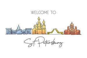 een doorlopende lijntekening van st. skyline van de stad petersburg, rusland. mooi oriëntatiepunt. wereld landschap toerisme en reizen vakantie. bewerkbare stijlvolle lijn enkele lijn tekenen ontwerp vectorillustratie vector