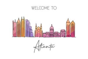 één enkele lijntekening van de skyline van de stad van Atlanta, Verenigde Staten. historisch stadslandschap. beste vakantiebestemming muur decor poster print kunst. trendy doorlopende lijn tekenen ontwerp vectorillustratie vector