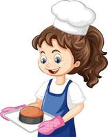 chef-kok meisje dragen chef-kok hoed met bakplaat