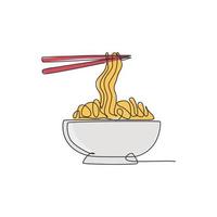 een doorlopende lijntekening van vers heerlijk japans ramen restaurant logo embleem. fast food japan noodle café winkel logo sjabloon concept. moderne enkele lijn tekenen ontwerp vectorillustratie vector