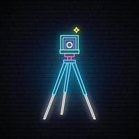 neon foto camera teken. retro foto camera Aan statief. vector