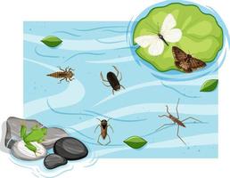 bovenaanzicht van waterinsecten in de vijver vector