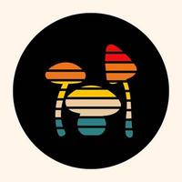 icoon, sticker, knop met champignons in helder regenboog kleuren in hippie stijl. retro vector