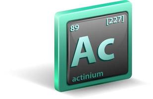 actinium scheikundig element. chemisch symbool met atoomnummer en atoommassa. vector