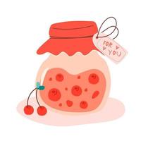 glas pot met jam. eigengemaakt jam met bessen in een schattig kan. gezond aan het eten, suiker vervanging. vector illustratie