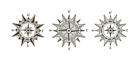 kompas wind roos, reeks hand- getrokken illustratie vector