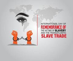 Internationale dag van herinnering van de slachtoffers van slavernij en de transatlantisch slaaf handel. sjabloon voor achtergrond, banier, kaart, poster. vector illustratie.