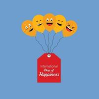 Internationale dag van geluk. maart 20. geel glimlach ballon. ballon geluk concept. smiley ballon achtergrond. vector illustratie.