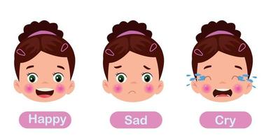 klein kind met verschillende emoties vector